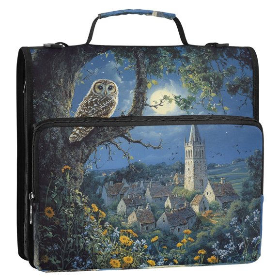 WOBOGO Owl in The Moonlight Ring Binder Bag 1.5in Folder Organizer with Shoulder Strap for 13Inch Laptop and 500 Sheets of Paper