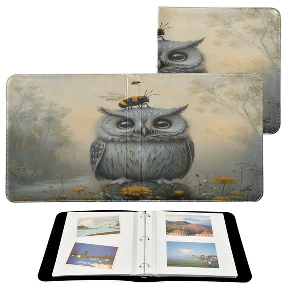 WOBOGO Owls and Bees Pattern Photo Albums 20 Pages Large Capacity DIY Self-adhesive Page PU Leather Cover for Family Wedding Anniversary Baby Vacation Photos 2411.8in
