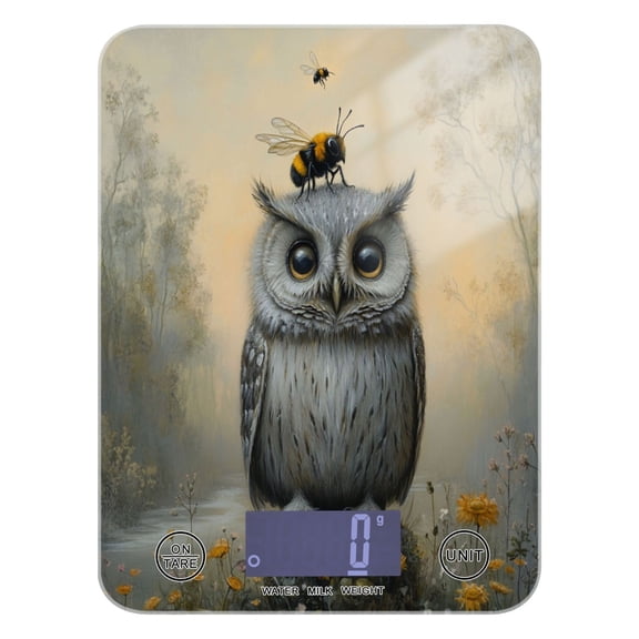 WOBOGO Owls and Bees Pattern Kitchen Scale Digital Gram and Ounce Weighing for Cooking Baking Ketogenic Diet Meal Prep