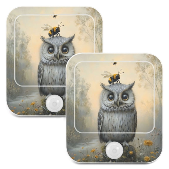 WOBOGO Owls and Bees Pattern Night Light Lamp with Smart Sensor Dusk to Dawn Sensor 0.6W Plug-in 2-Pack