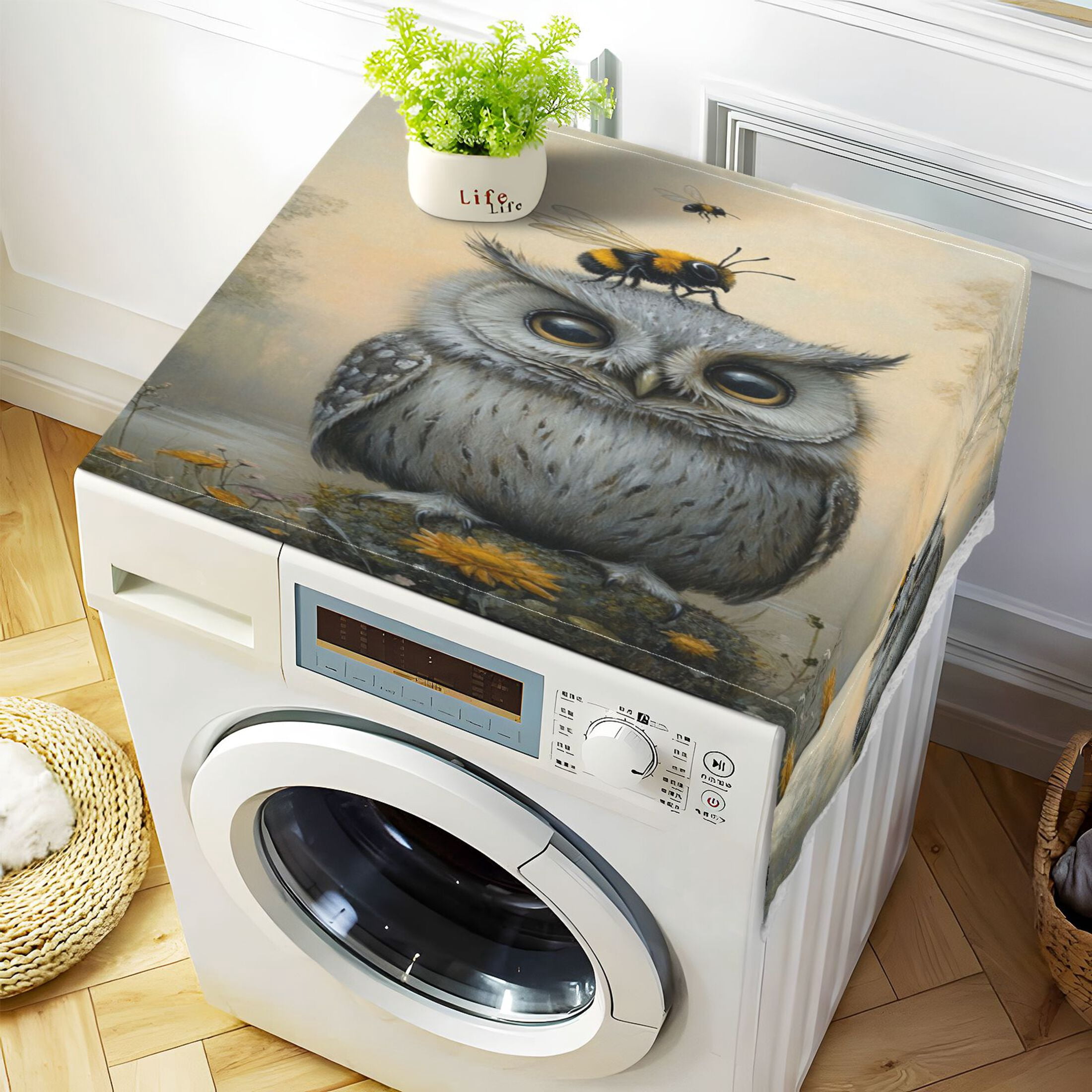 WOBOGO Owls and Bees Pattern Washing Machine Cloth Dryer Refrigerator Top Cover Protective Non-Slip Mat For Kitchen Laundry