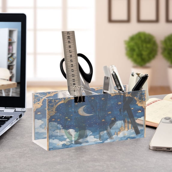 WOBOGO Palace Of Fantasy Acrylic Pen Holder 4 Compartments Clear Pencil Organizer Makeup Brush Storage Case