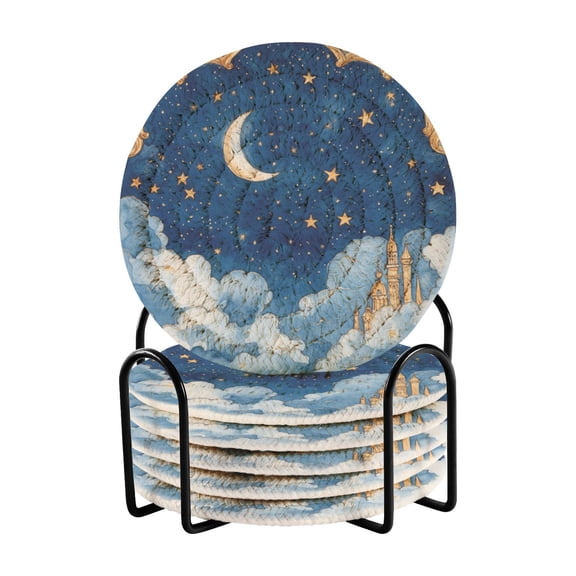 WOBOGO Palace Of Fantasy Coil Coasters Set of 6 Minimalist Cotton Woven 3.94 inch Non-Slip Insulated and Absorbent Home Accessories.