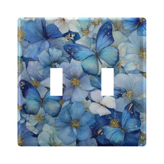 WOBOGO Pale Blue Butterfly 2-hole Switch Plates PC Flame Retardant Plastic Material Glossy Finish Smooth Touch 4.56x4.48x0.27in