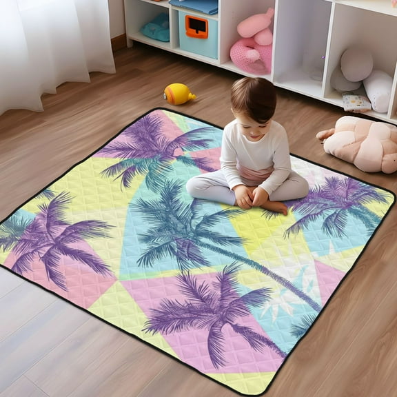 WOBOGO Palm Tree Silhouettes Baby Playmats Extra Large Waterproof Rollable Activity Pads for Toddlers 5050inch