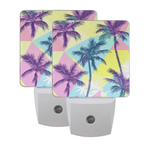 WOBOGO Palm Tree Silhouettes LED Night Light 2 Pcs Set 0.5 Watt Wall Plug in Dusk to Dawn Automatic Switch Soft White Light