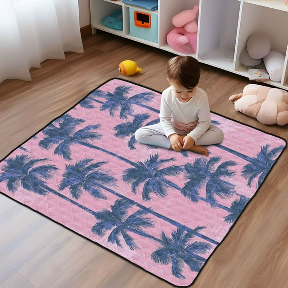 WOBOGO Palm Trees Baby Playmats Extra Large Waterproof Rollable Activity Pads for Toddlers 5050inch
