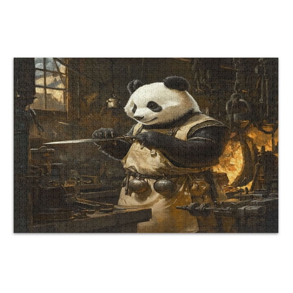 WOBOGO Panda Enjoying The Illustration Of Iron Sword Jigsaw Puzzle Challenge 500 Piece Jigsaw Suitable for Game Night Finished Size 20.5 x 14.9in