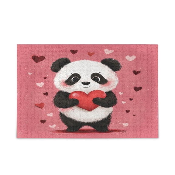 WOBOGO Panda Holding A Heart Pattern Puzzle Challenge 500 Piece Jigsaw Suitable for Game Night Finished Size 20.5 x 14.9in