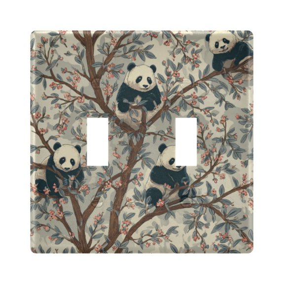 WOBOGO Panda Pattern 2-hole Switch Plates PC Flame Retardant Plastic Material Glossy Finish Smooth Touch 4.56x4.48x0.27in
