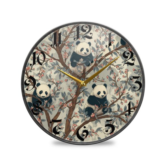 WOBOGO Panda Pattern Acrylic Wall Clock Battery Operated 9.5in Silent No Tick Bedroom Living Room Office Classroom Decoration