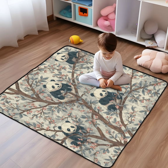 WOBOGO Panda Pattern Baby Playmats Extra Large Waterproof Rollable Activity Pads for Toddlers 5050inch