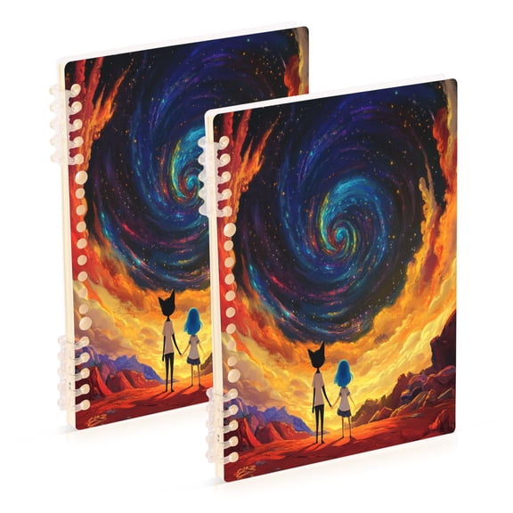 WOBOGO Partner Star Gazing Pattern Notebook College Horizontal Grid Paper Ink Spill Resistant Water Resistant Cover 8.3x5.7x0.4in