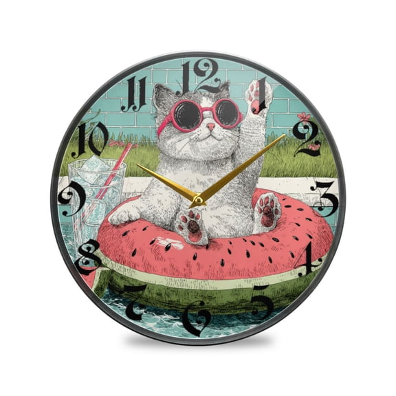 WOBOGO Party Kitty Acrylic Wall Clock Battery Operated 11.9in Silent No Tick Bedroom Living Room Office Classroom Decoration