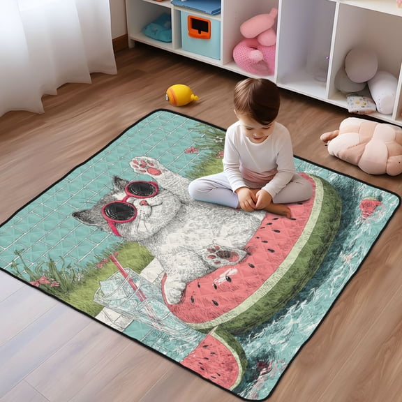 WOBOGO Party Kitty Baby Playmats Extra Large Waterproof Rollable Activity Pads for Toddlers 5050inch