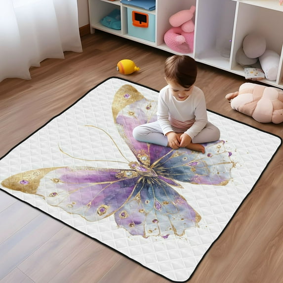 WOBOGO Pastel Butterfly Baby Playmats Extra Large Waterproof Rollable Activity Pads for Toddlers 50×50inch