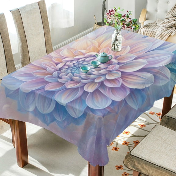 WOBOGO Pastel Colored Dahlia Square Tablecloth 54×54in Polyester Fabric Tablecloth Washable Dust Resistant Wrinkle Resistant