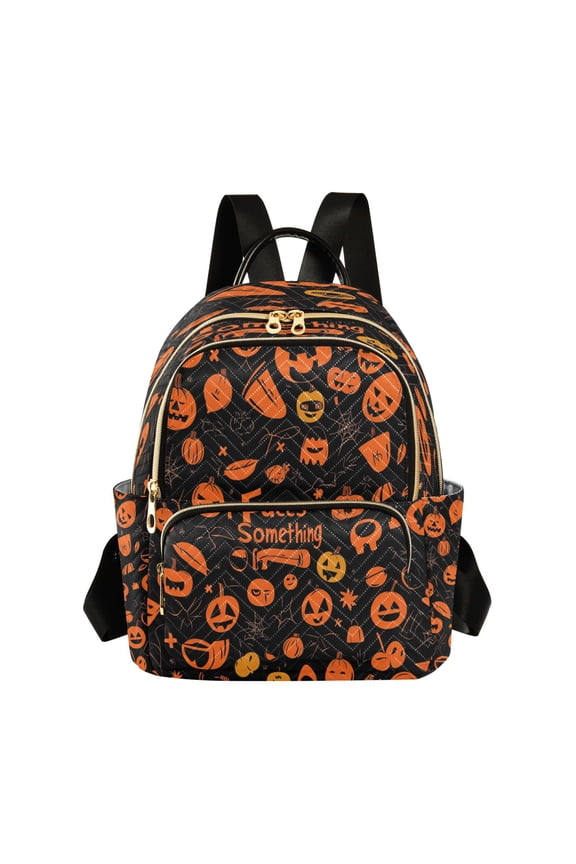 Pattern Of Black and Orange Halloween Symbols Butterfly Backpack Durable Lightweight Shoulder Bag Built-in Laptop Sleeve and Multiple Utility Compartments