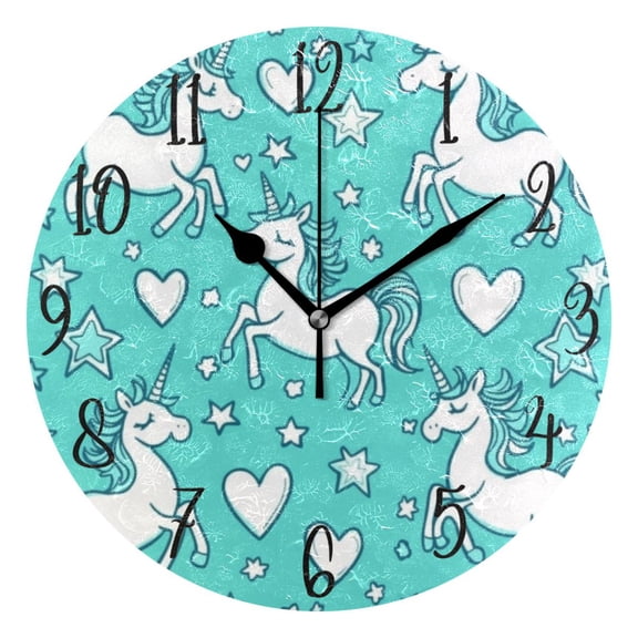 WOBOGO A Pattern with Cute Cartoon Unicorns Wall Clock 10in Silent Mechanism Battery Operated Retro Style for Living Room Bedroom and Kitchen Black Pointer