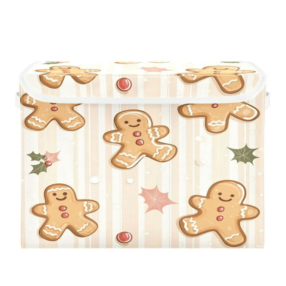 WOBOGO A Pattern Of Cute Gingerbread Cookies Large Collapsible Storage Box Flip Lid Fabric Decorative Organizer Container Basket with Handles 16.512.611.8in