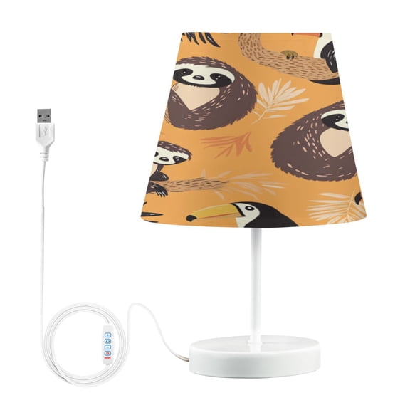 WOBOGO A Pattern with Cute Sloth and Toucan in The Jungle Table Lamps Bedroom 3-Speed Dimmable Farm Style with Fabric Shade for Reading and Home Office