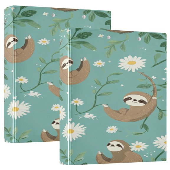 WOBOGO Pattern with Daisies and Sloths Hanging on Vines File Folders Extra Large Capacity to Hold 200 Sheets of Documents Hard Shell Ring Binder for School Home Office