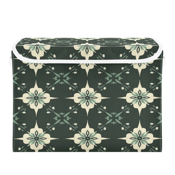 WOBOGO A Pattern Of Dark Green Geometric Shapes Large Collapsible Storage Box Flip Lid Fabric Decorative Organizer Container Basket with Handles 16.512.611.8in