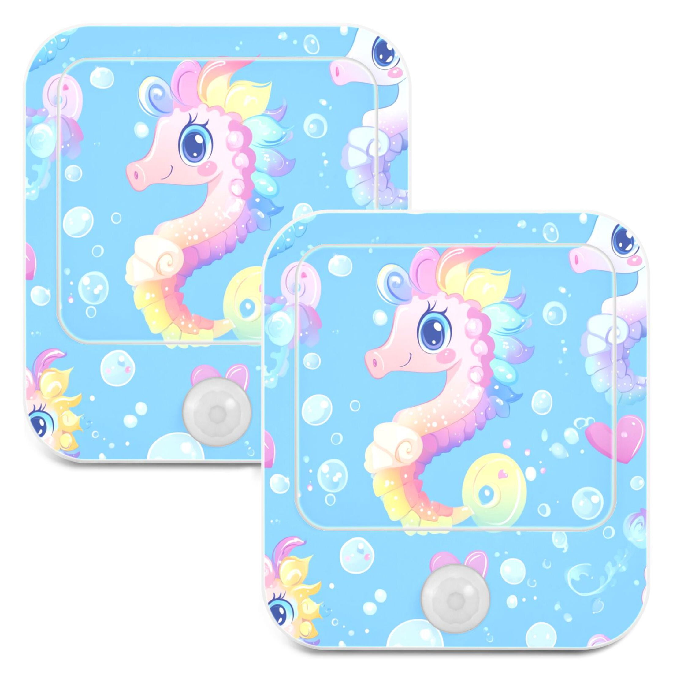 WOBOGO Pattern Featuring Cute Baby Seahorses Night Light Lamp with Smart Sensor Dusk to Dawn Sensor 0.6W Plug-in 2-Pack