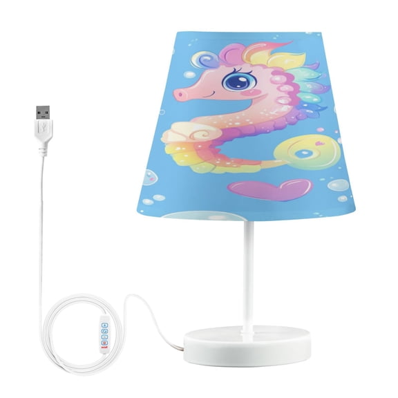 WOBOGO Pattern Featuring Cute Baby Seahorses Table Lamps Bedroom 3-Speed Dimmable Farm Style with Fabric Shade for Reading and Home Office
