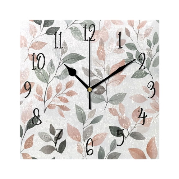 WOBOGO A Pattern Of Leaves in Soft Pinks Wall Clock 7.78 Inch Battery Operated Silent Unit Square Rustic Vintage Style for Home Bedroom Office Black Pointer