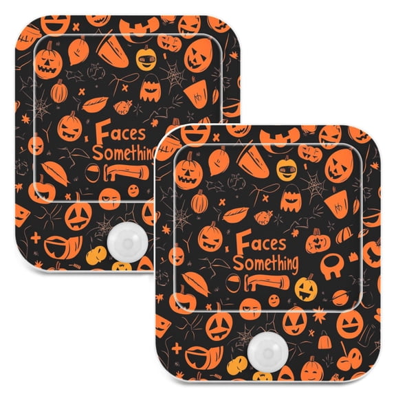 WOBOGO Pattern Of Black and Orange Halloween Symbols Night Light Lamp with Smart Sensor Dusk to Dawn Sensor 0.6W Plug-in 2-Pack