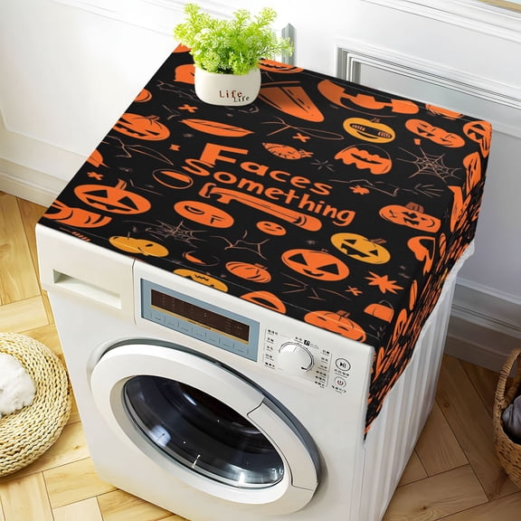 WOBOGO Pattern Of Black and Orange Halloween Symbols Washing Machine Cloth Dryer Refrigerator Top Cover Protective Non-Slip Mat For Kitchen Laundry