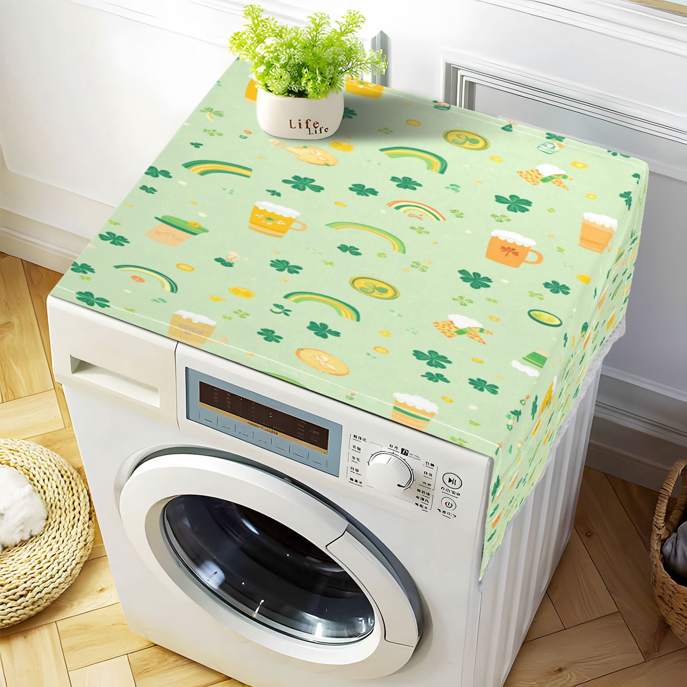WOBOGO Pattern with Rainbows Shamrocks and Leprechaun Hat Washing Machine Cloth Dryer Refrigerator Top Cover Protective Non-Slip Mat For Kitchen Laundry