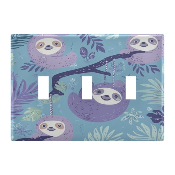 WOBOGO Pattern with Sloth Hanging on Tree Branches 3-hole Switch Plates PC Flame Retardant Plastic Material Glossy Finish Smooth Touch 6.37x4.48x0.27in