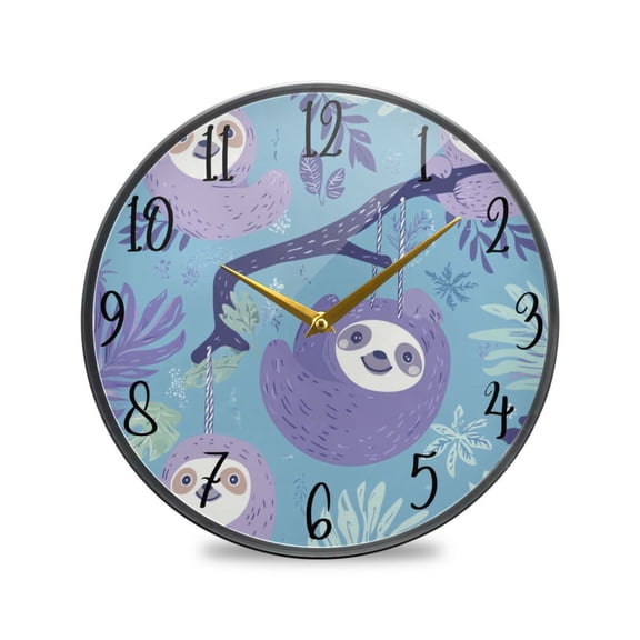 WOBOGO Pattern with Sloth Hanging on Tree Branches Acrylic Wall Clock Battery Operated 9.5in Silent No Tick Bedroom Living Room Office Classroom Decoration