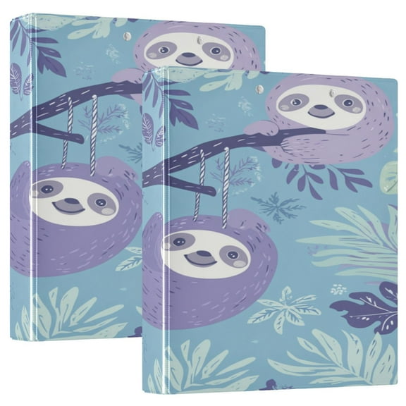 WOBOGO Pattern with Sloth Hanging on Tree Branches File Folders Extra Large Capacity to Hold 200 Sheets of Documents Hard Shell Ring Binder for School Home Office