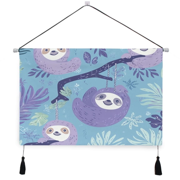 WOBOGO Pattern with Sloth Hanging on Tree Branches Living Room Canvas Wall Art Bedroom Study Framed Canvas Print Artwork Home Office Decorations 24.516.7in