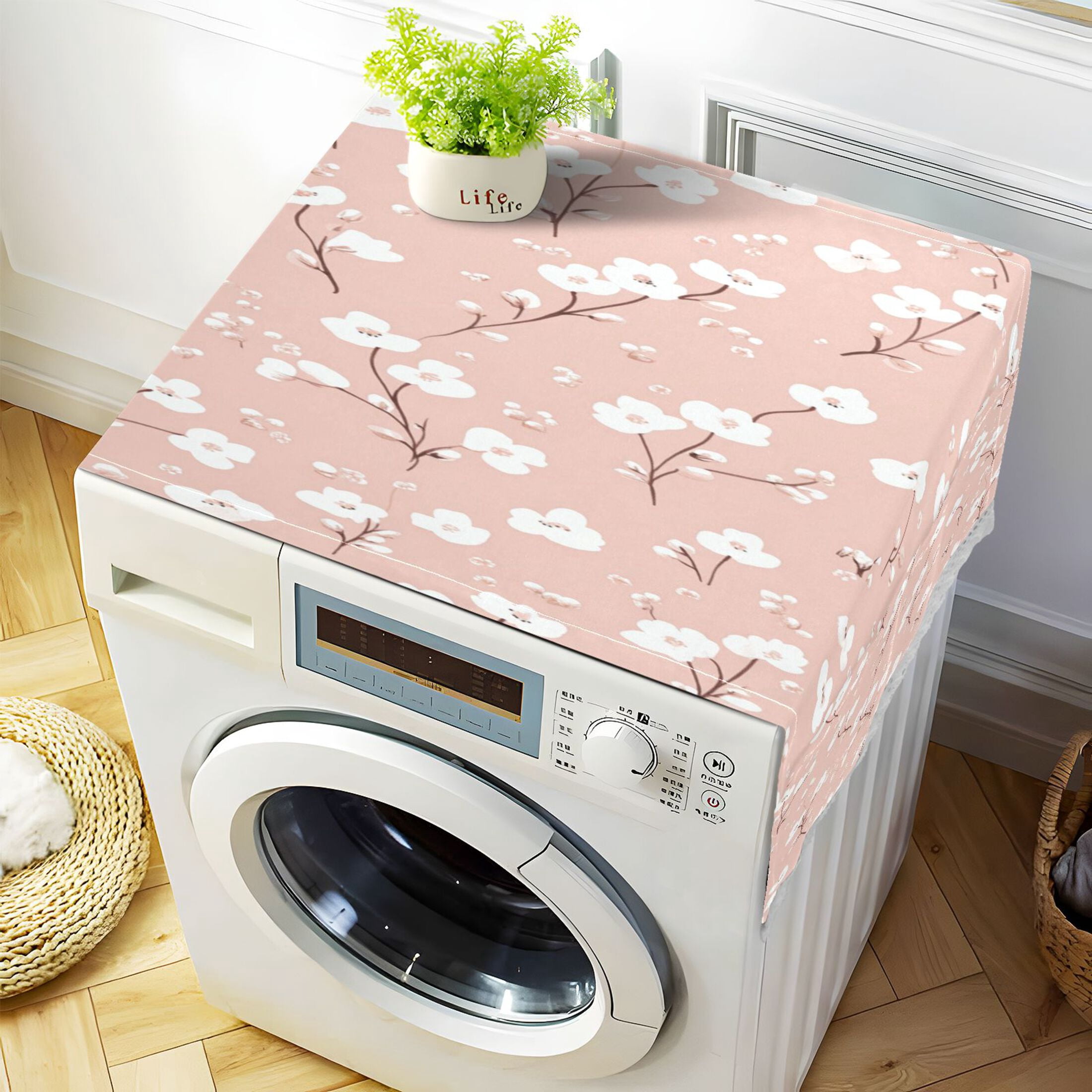 WOBOGO Pattern with Small White Flowers on Pink Background Washing Machine Cloth Dryer Refrigerator Top Cover Protective Non-Slip Mat For Kitchen Laundry