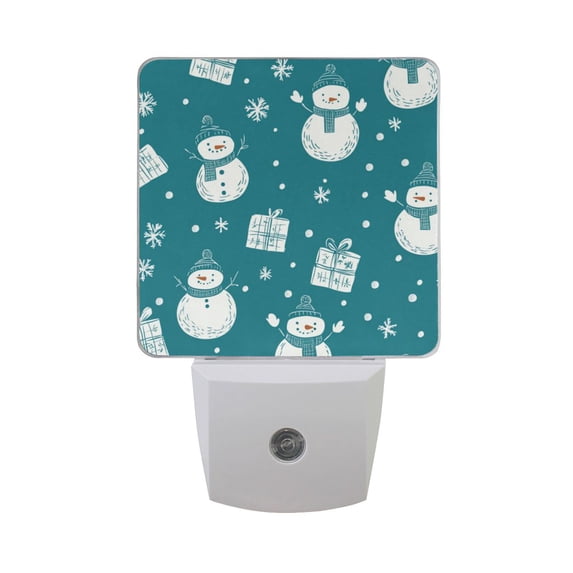 WOBOGO A Pattern Of Snowmen and Gifts on Blue Background LED Night Light 2 Pcs Set 0.5 Watt Wall Plug in Dusk to Dawn Automatic Switch Soft White Light