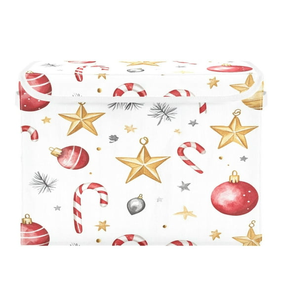 WOBOGO A Pattern with Watercolor Christmas Ornaments Large Collapsible Storage Box Flip Lid Fabric Decorative Organizer Container Basket with Handles 16.5×12.6×11.8in