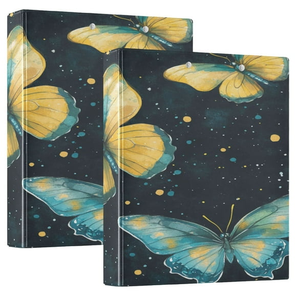 WOBOGO A Pattern Of Yellow Butterflies with Teal Wings File Folders Extra Large Capacity to Hold 200 Sheets of Documents Hard Shell Ring Binder for School Home Office