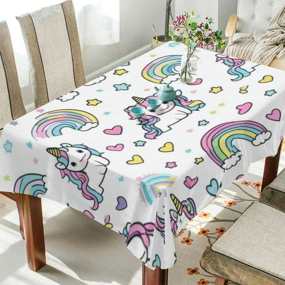 WOBOGO Pattern with Cute Unicorns and Rainbows Square Tablecloth 54×54in Polyester Fabric Tablecloth Washable Dust Resistant Wrinkle Resistant