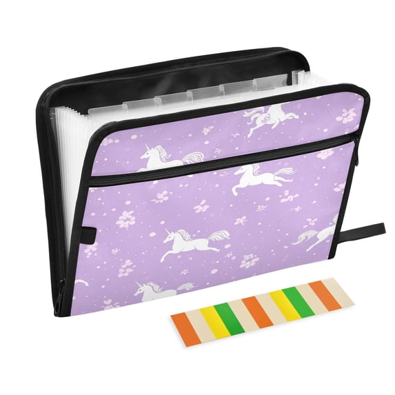 WOBOGO Pattern with Flying Unicorns and Flowers Expanding File Folder Letter Size Accordion Filing Organizer 13 Pocket Separate Organ Pocket