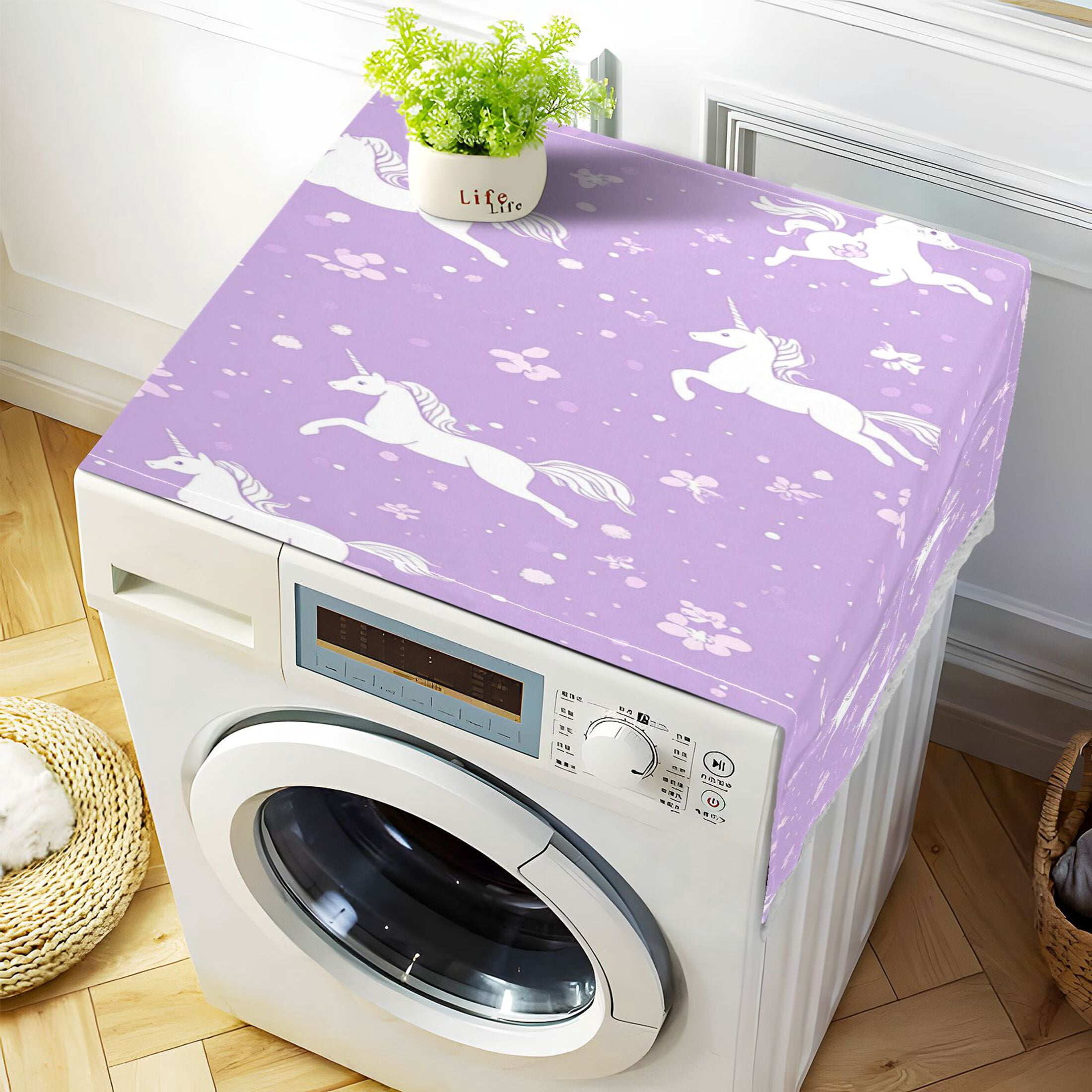 WOBOGO Pattern with Flying Unicorns and Flowers Washing Machine Cloth Dryer Refrigerator Top Cover Protective Non-Slip Mat For Kitchen Laundry