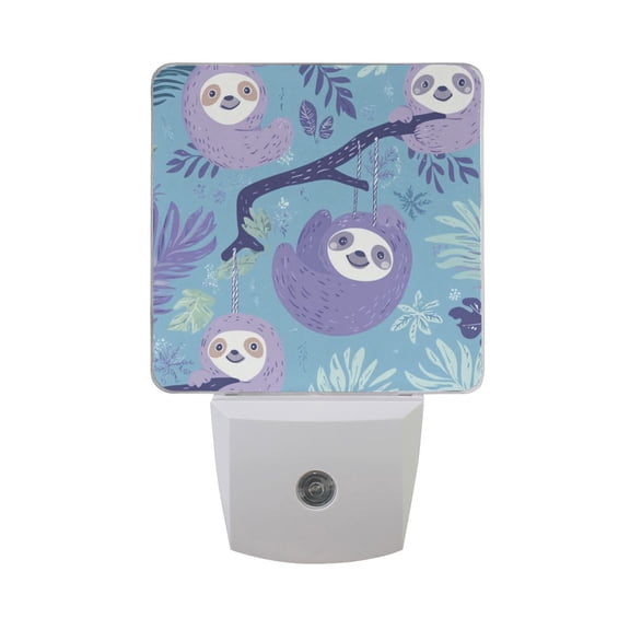 WOBOGO Pattern with Sloth Hanging on Tree Branches LED Night Light 2 Pcs Set 0.5 Watt Wall Plug in Dusk to Dawn Automatic Switch Soft White Light