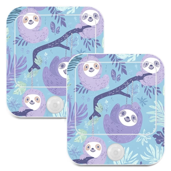 WOBOGO Pattern with Sloth Hanging on Tree Branches Night Light Lamp with Smart Sensor Dusk to Dawn Sensor 0.6W Plug-in 2-Pack