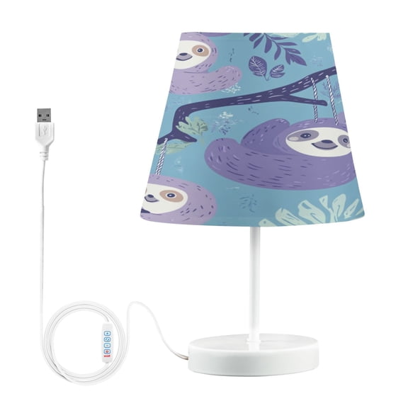 WOBOGO Pattern with Sloth Hanging on Tree Branches Table Lamps Bedroom 3-Speed Dimmable Farm Style with Fabric Shade for Reading and Home Office