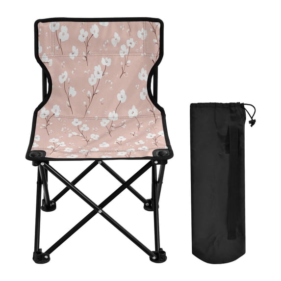 WOBOGO Pattern with Small White Flowers on Pink Background Camping Chair Convenient Four Corner Backrest Folding Stool Can Hold Up to 220lbs