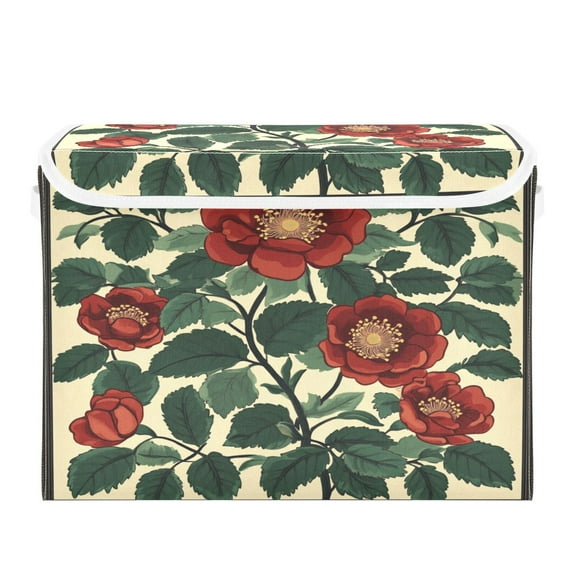 WOBOGO Peach Blossom Large Collapsible Storage Box Flip Lid Fabric Decorative Organizer Container Basket with Handles 16.512.611.8in