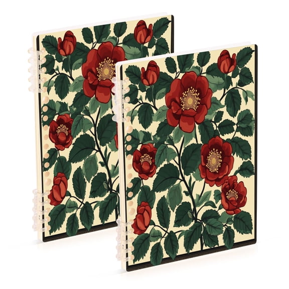 WOBOGO Peach Blossom Notebook College Horizontal Grid Paper Ink Spill Resistant Water Resistant Cover 8.3x5.7x0.4in